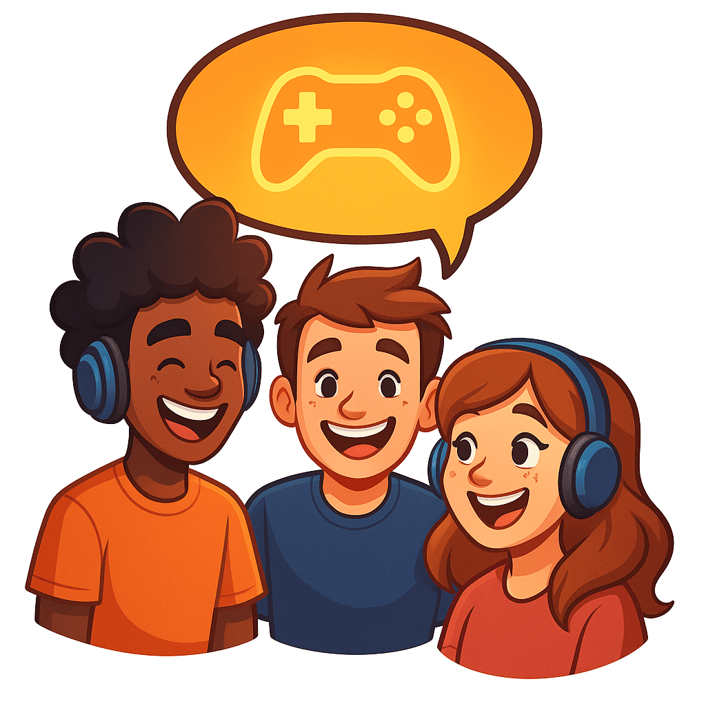Colorful digital illustration of diverse gamers sharing ideas and chatting with speech bubbles and controllers, symbolizing community discussions, feedback, and player insights.