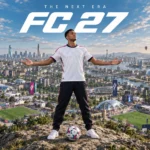 FC 27 footballer overlooking a futuristic city and football festival